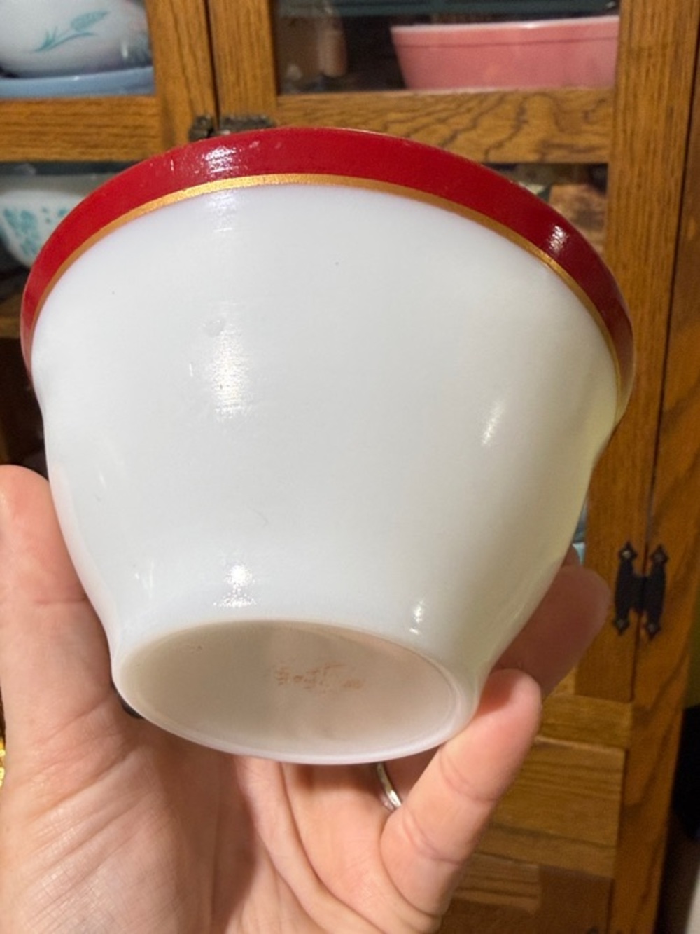 Pyrex sugar Bowl with Red and Gold Rim no lid
